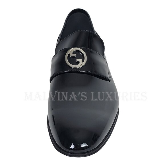 GUCCI SHOES MENS LOAFERS INTERLOCKING G LOGO BLACK LEATHER sz 12.5 US 13 - Picture 10 of 16